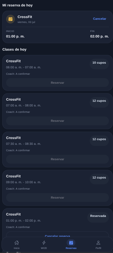 Reservas del día, horarios y cupos disponibles para elegir sin escribir por WhatsApp.