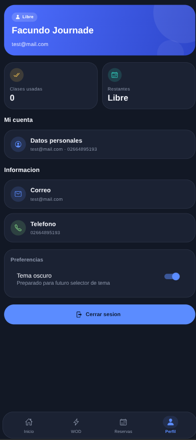 Plan activo, clases restantes y compra de packs con Mercado Pago en una vista simple.